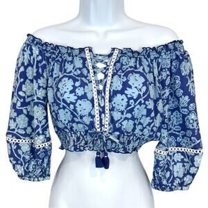Poupette St Barth Sylvia Top in Blue Egypt NWT Size Small